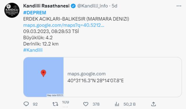 Son Dakika: Marmara Denizi'nde 3.9 büyüklüğünde deprem! Sarsıntı İstanbul'da da hissedildi