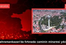 Kahramankazan'da fırtınada caminin minaresi yıkıldı